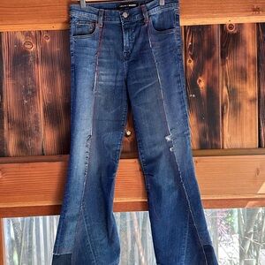Dark Blue Flare Jeans with Contrast Paneling